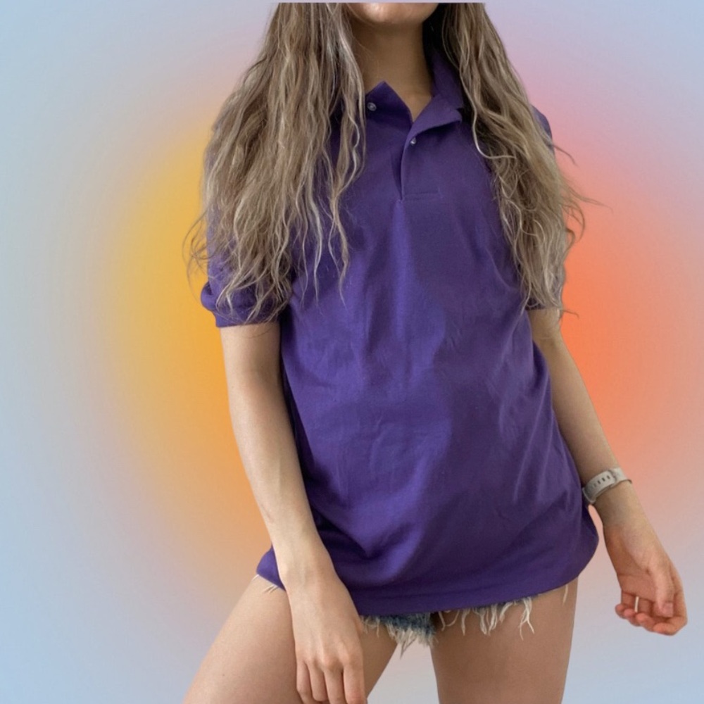 Vintage 90s Single Stitch Purple Embroidered Polo